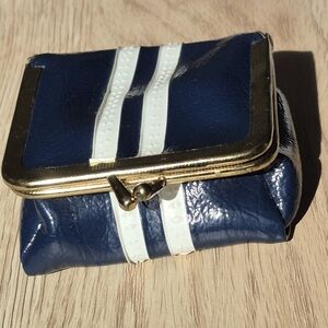 Vintage Vinyl Travel Sewing Bag Kit Purse - Blue White Gold Metal